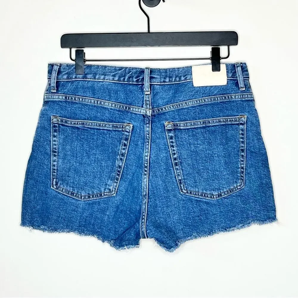 EVERLANE button fly high waisted cheeky short jean shorts cutoffs size 29